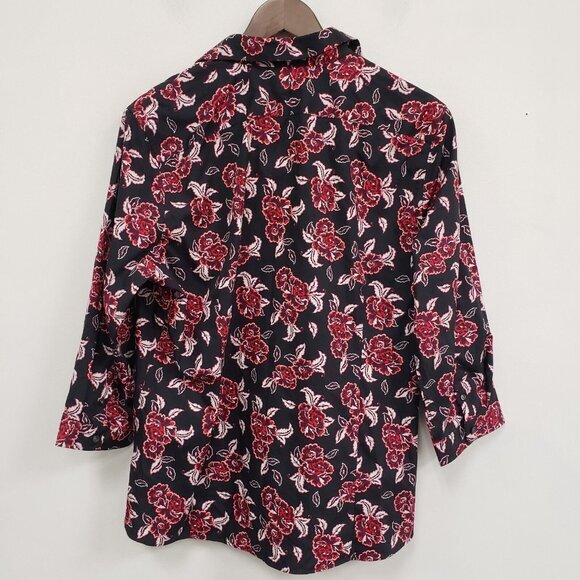 Lands End Womens Dark Floral‎ Button Up Top Size 16 Preppy Vacation Office NWT - Picture 2 of 9
